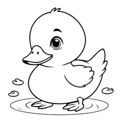 Simple vector illustration of Duck hand drawn for kids coloring page