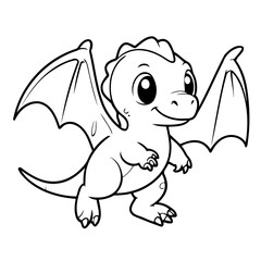 Simple vector illustration of Pterodactyl drawing for kids page