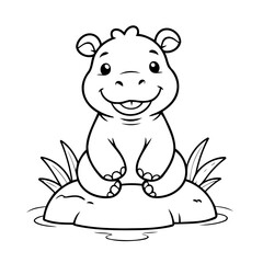 Cute vector illustration Hippo doodle black and white for kids page