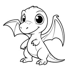 Vector illustration of a cute Pterodactyl drawing for kids colouring page