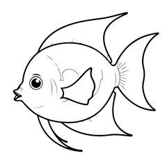 Fototapeta premium Cute vector illustration Angelfish doodle black and white for kids page