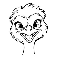 Simple vector illustration of Ostrich colouring page for kids