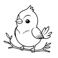 Simple vector illustration of Bird drawing for kids colouring activity