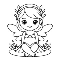 Simple vector illustration of Fairy drawing for toddlers coloring activity