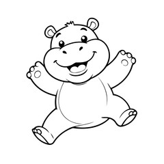 Cute vector illustration Hippo drawing for kids colouring activity