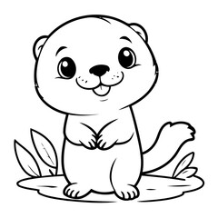 Naklejka premium Cute vector illustration Otter drawing for toddlers colouring page