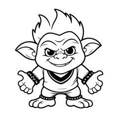 Vector illustration of a cute Troll drawing for kids colouring activity