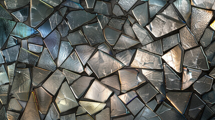 Stained glass surfaces in cool silver hues . silver background