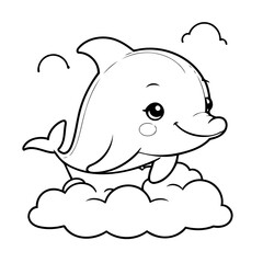 Simple vector illustration of Dolphin for kids colouring worksheet