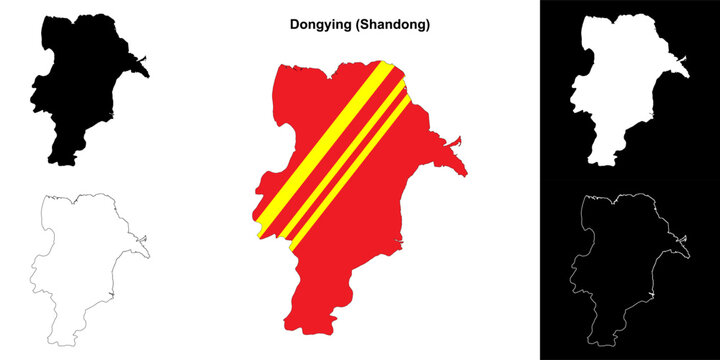 Dongying blank outline map set