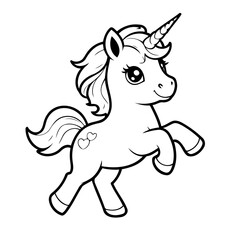 Simple vector illustration of Unicorn drawing for toddlers colouring page