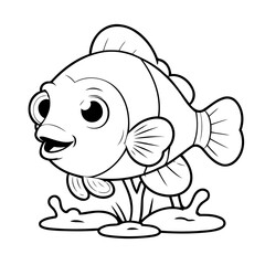 Vector illustration of a cute Clownfish drawing for toddlers coloring activity