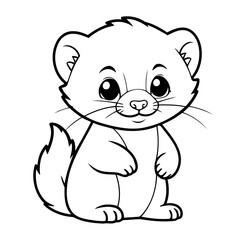 Vector illustration of a cute Ferret drawing for kids colouring activity