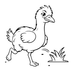 Cute vector illustration Ostrich for kids colouring worksheet