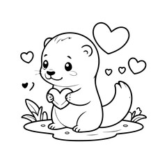 Cute vector illustration Otter for kids colouring page