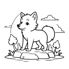 Simple vector illustration of Wolf colouring page for kids