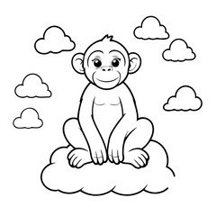 Simple vector illustration of Chimpanzee hand drawn for kids coloring page