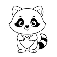 Simple vector illustration of Raccoon drawing for kids page