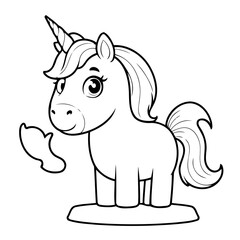 Cute vector illustration Unicorn drawing for toddlers colouring page