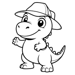 Cute vector illustration Dino drawing for kids colouring page