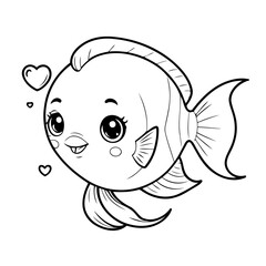 Simple vector illustration of Angelfish drawing for kids colouring activity