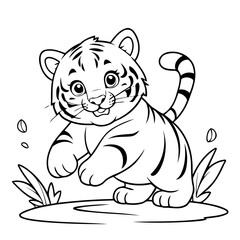 Vector illustration of a cute Tiger drawing for toddlers coloring activity