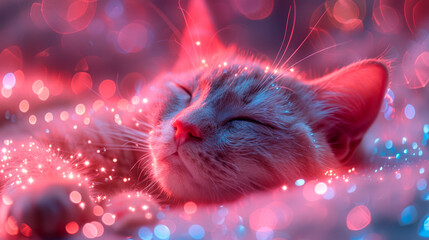 beautiful and cute image of a cat, in glitter and diamond dust style, kawaii aesthetic.