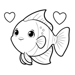 Vector illustration of a cute Angelfish drawing for children page