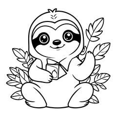 Cute vector illustration Sloth drawing for toddlers colouring page