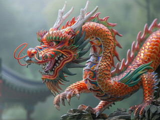 Vibrant Chinese Dragon Statue
