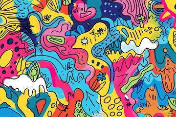 Fototapeta premium Colorful abstract doodle art with various shapes and doodles