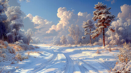 beautiful winter landscape, with snow, very cold.
