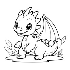 Cute vector illustration Dragon drawing for colouring page