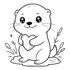 Cute vector illustration Otter drawing colouring activity