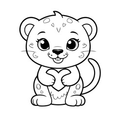Cute vector illustration Jaguar doodle black and white for kids page