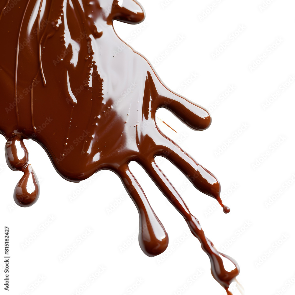 Poster melted chocolate cascading down on a white surface, creating abstract patterns, melted chocolate dri