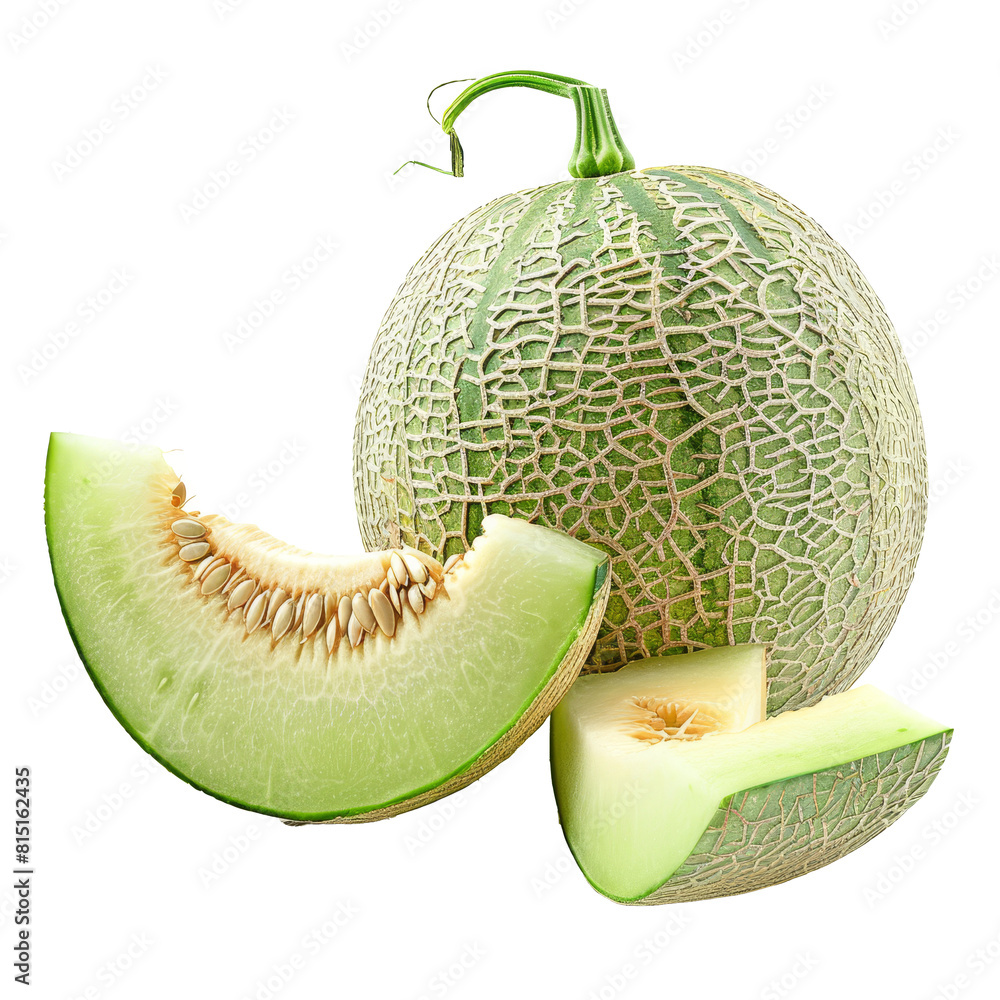 Poster single slice of melon placed on a plain png background, a beaver isolated on a whitepng background