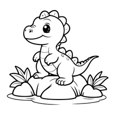 Simple vector illustration of Dino for kids colouring worksheet