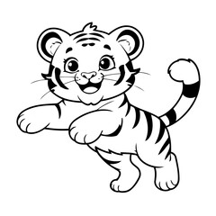 Vector illustration of a cute Tiger drawing for toddlers coloring activity