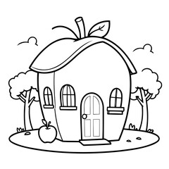 Simple vector illustration of Applehouse for toddlers colouring page
