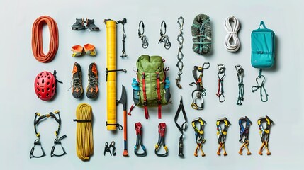 Hiking and climbing gear and accessories mockup template for traveling promotion
