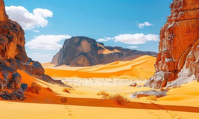 View in the desert. Colorful orange sand, rocky mountains - Powered by Adobe