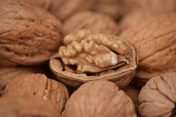 Stacked natural walnuts on sale