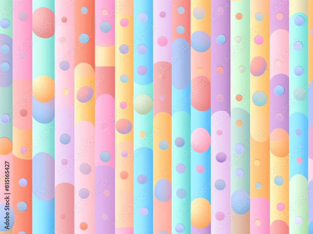 Poster abstract digital artwork with colorful vertical stripes and circles in pastel colors, creating a che