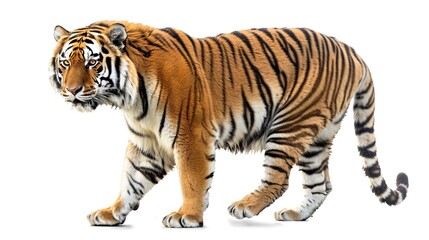 Amur tiger goes isolated on white background . Generative Ai