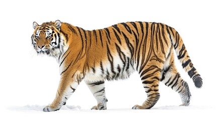 Amur tiger goes isolated on white background . Generative Ai