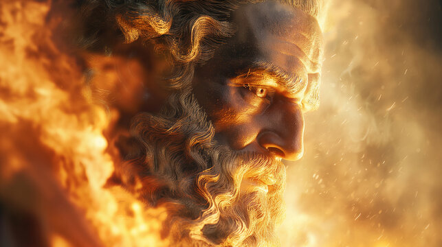 A close-up photograph capturing the fiery forge of Hephaestus, god of fire and craftsmanship, as he hammers and shapes celestial metals into divine artifacts and wondrous invention
