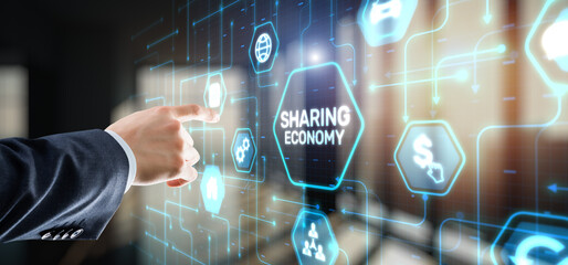 Sharing economy icon on virtual screen. Technology Background