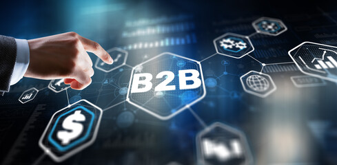Business to business B2B. Business model on Virtual Screen