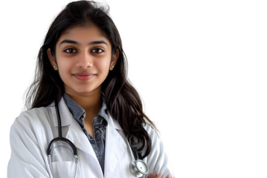 Portrait of a female doctor on a transparent background